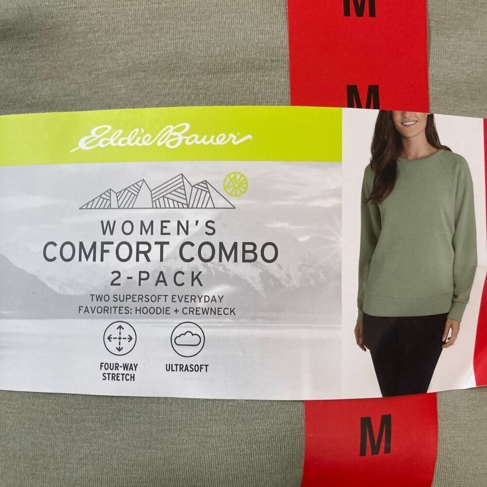 Eddie Bauer Women's 2-Pack Hoodie & Crewneck Shirt Navy Green M Comfort Combo - Picture 2 of 7